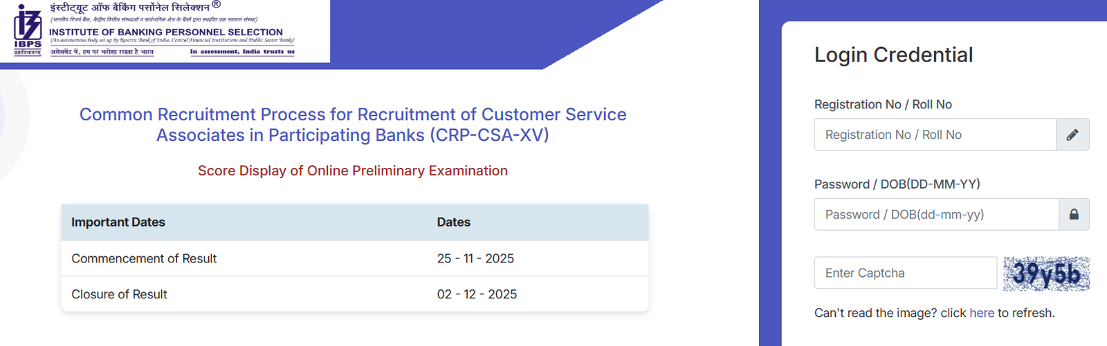 IBPS Prelims Score CARD link Download Now