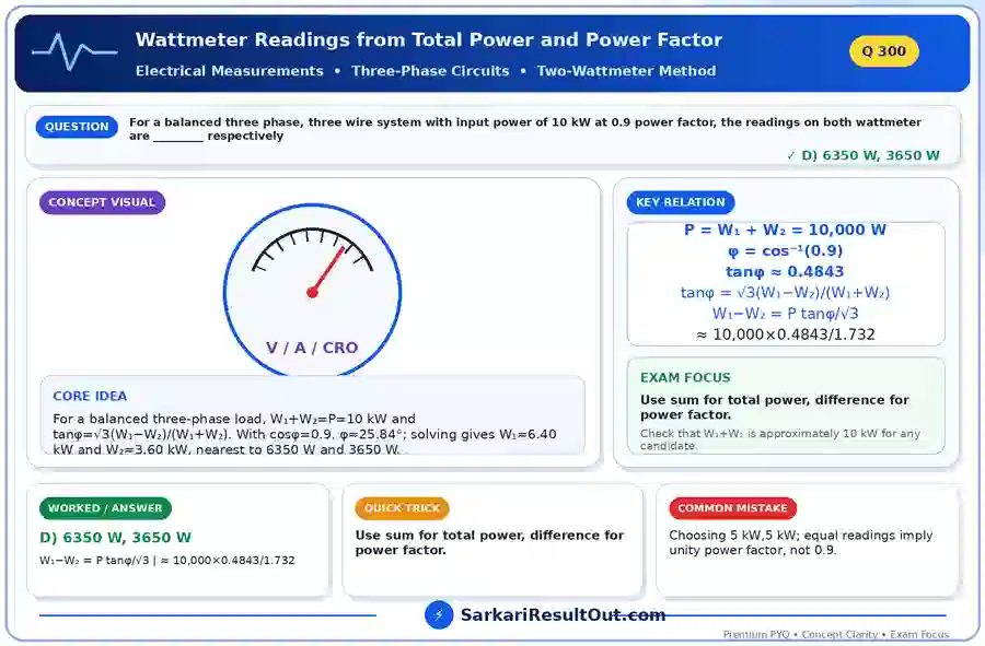 Wattmeter Readings from Total Power and Power Factor explanatory diagram